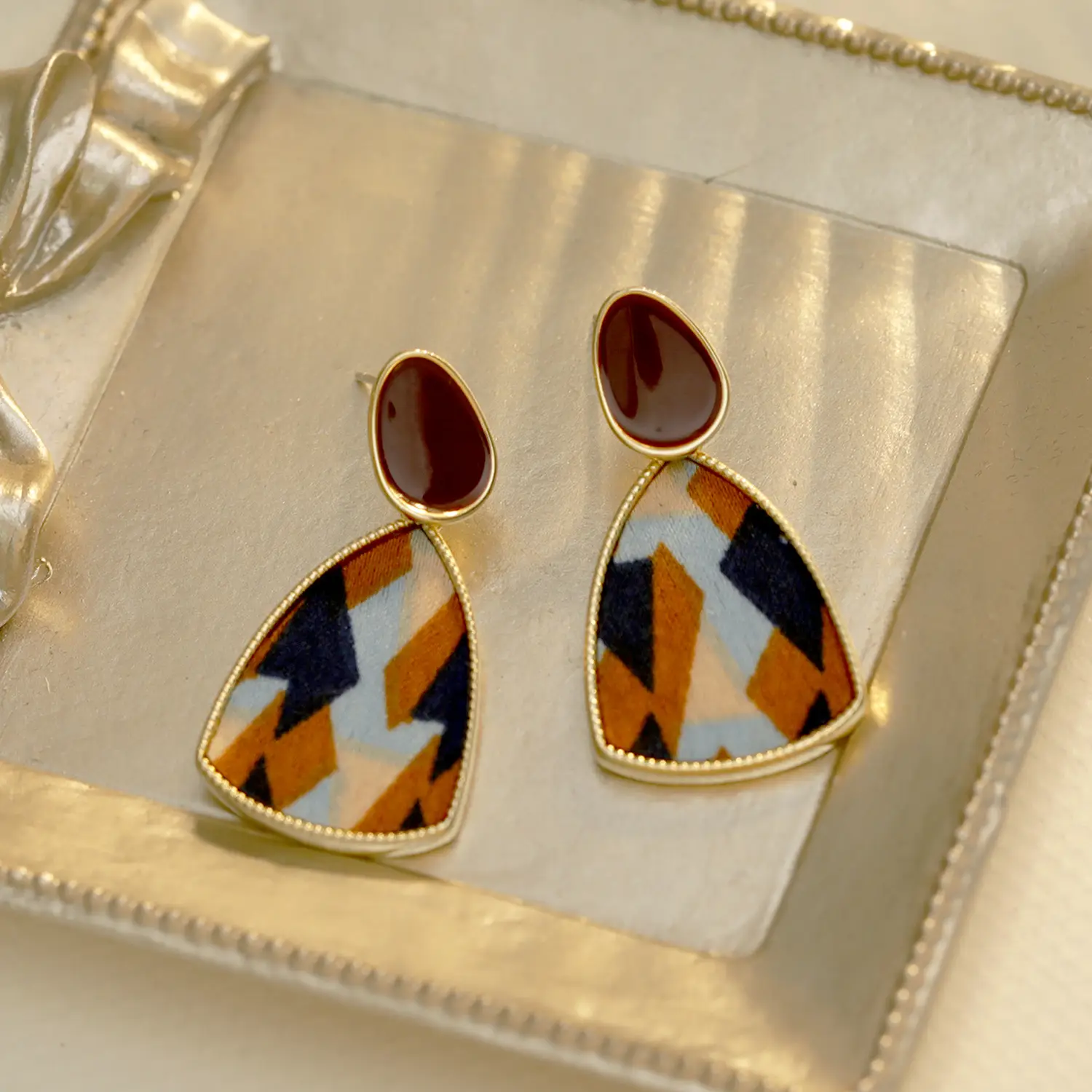 Leopard Print Earrings Black White Check Gold Plated - Image 6