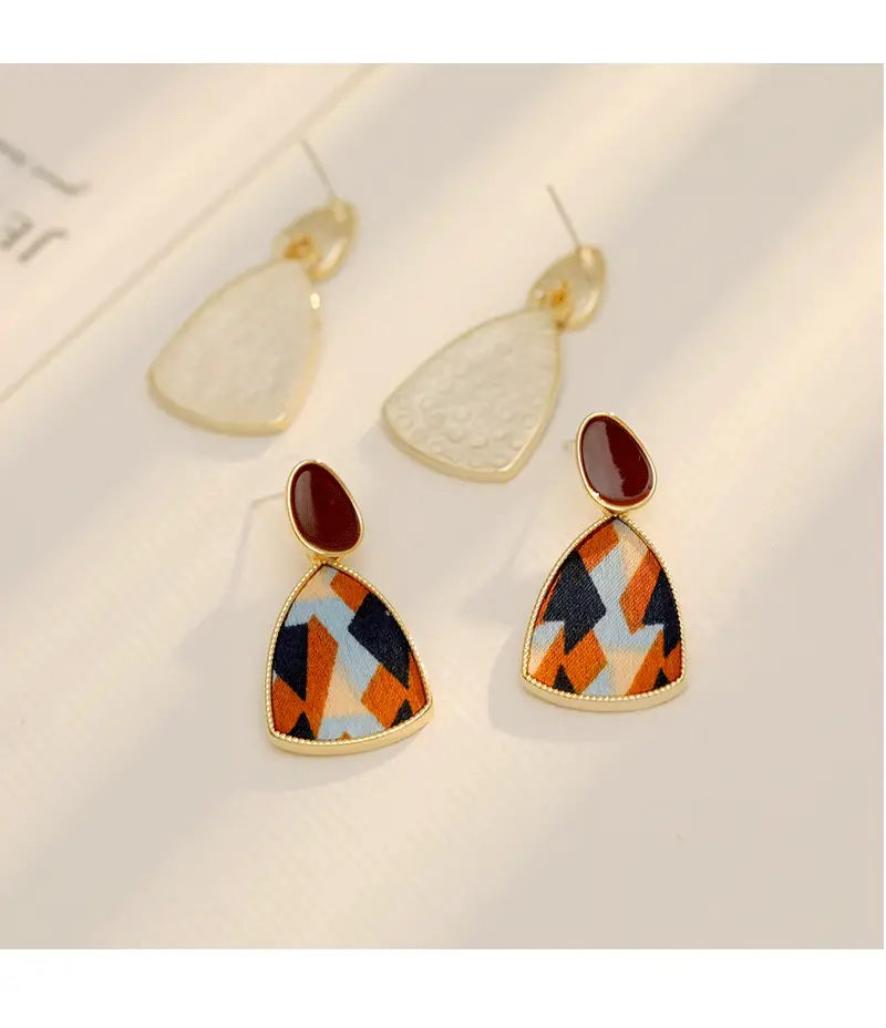 Leopard Print Earrings Black White Check Gold Plated — feature 5