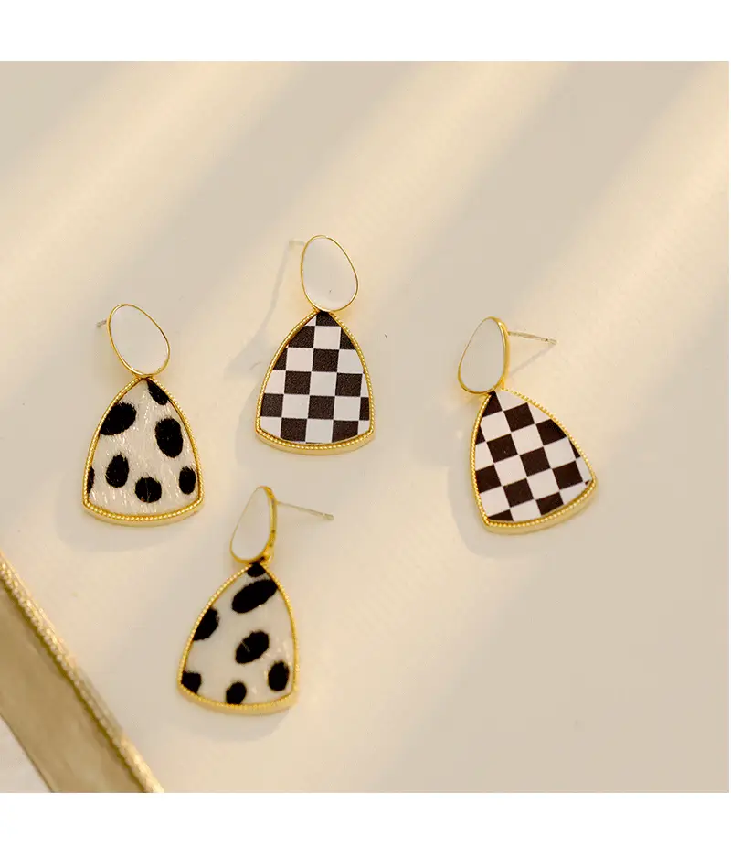 Leopard Print Earrings Black White Check Gold Plated — feature 6