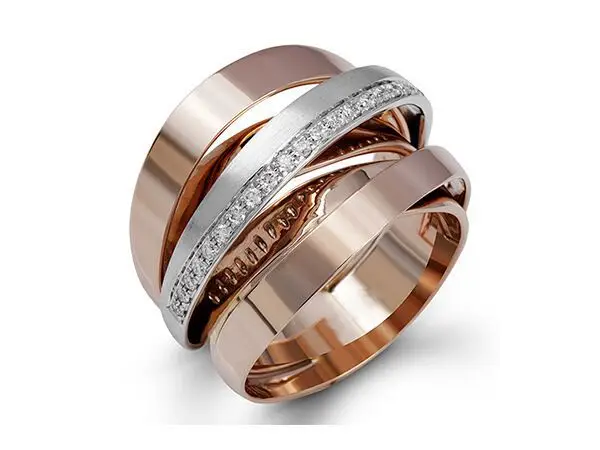 Sanjie Multi-Layer Rose Gold Engagement Ring with Diamond Band - Image 5