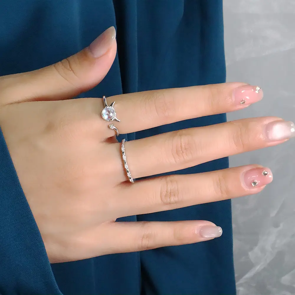 Ancient Cat Nail Ring with Moonlight Stone for Women - Image 5