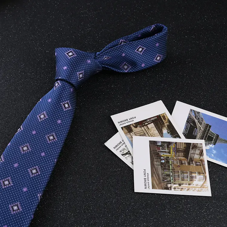 7cm Navy Polka Dot Dress Tie for Men - Image 14