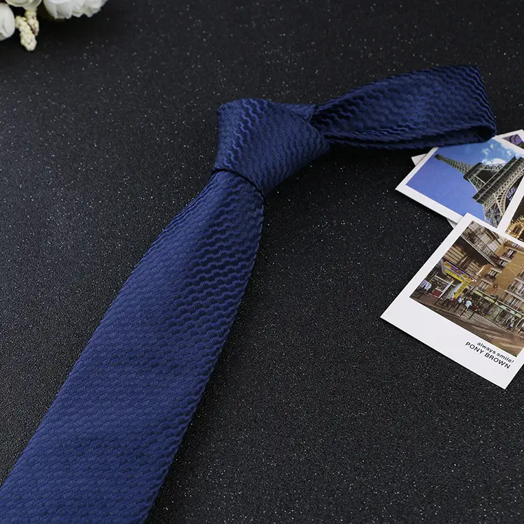 7cm Navy Polka Dot Dress Tie for Men - Image 2