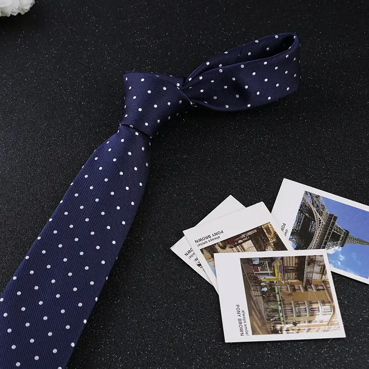 7cm Navy Polka Dot Dress Tie for Men - Image 20
