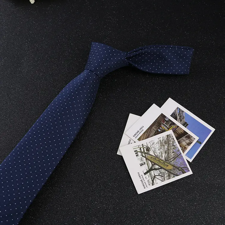 7cm Navy Polka Dot Dress Tie for Men - Image 30