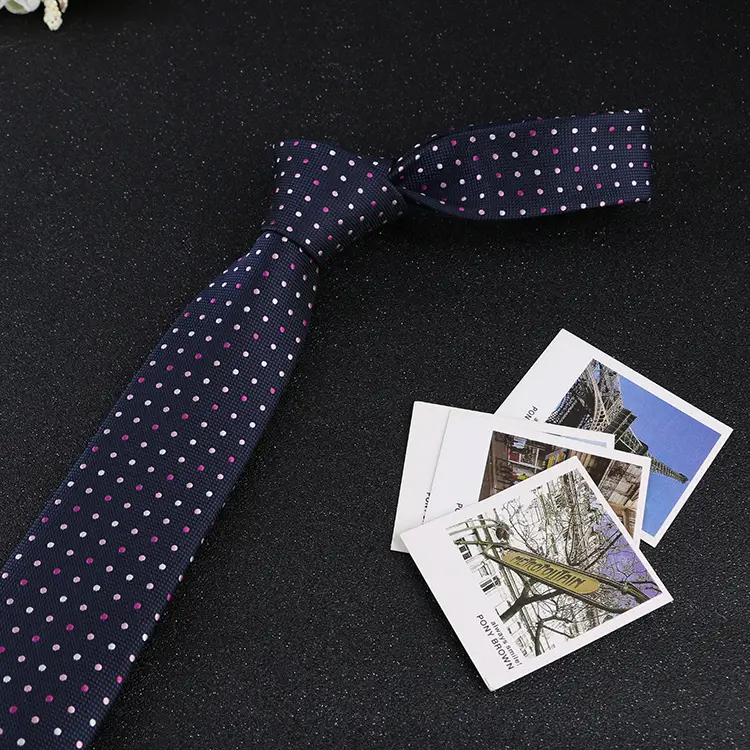 7cm Navy Polka Dot Dress Tie for Men - Image 32
