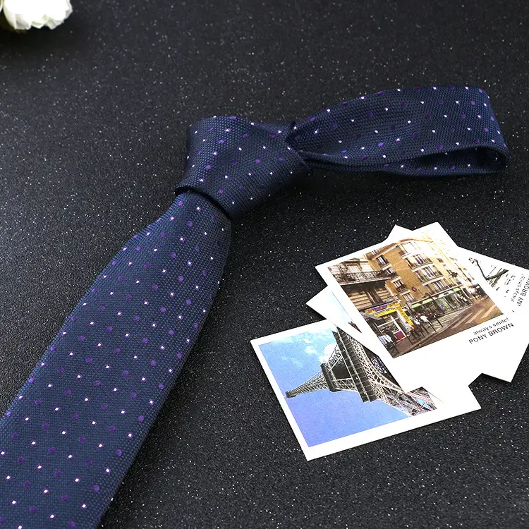 7cm Navy Polka Dot Dress Tie for Men - Image 4