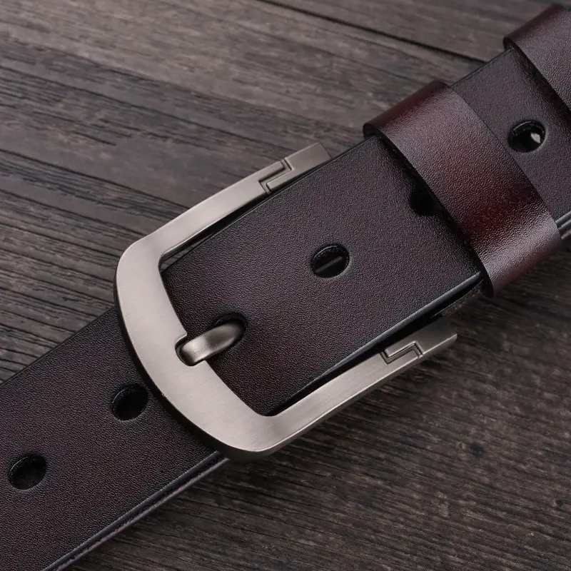 Men's Brown Leather Belt with Silver Buckle - Image 4