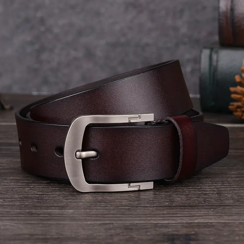 Men's Brown Leather Belt with Silver Buckle - Image 5
