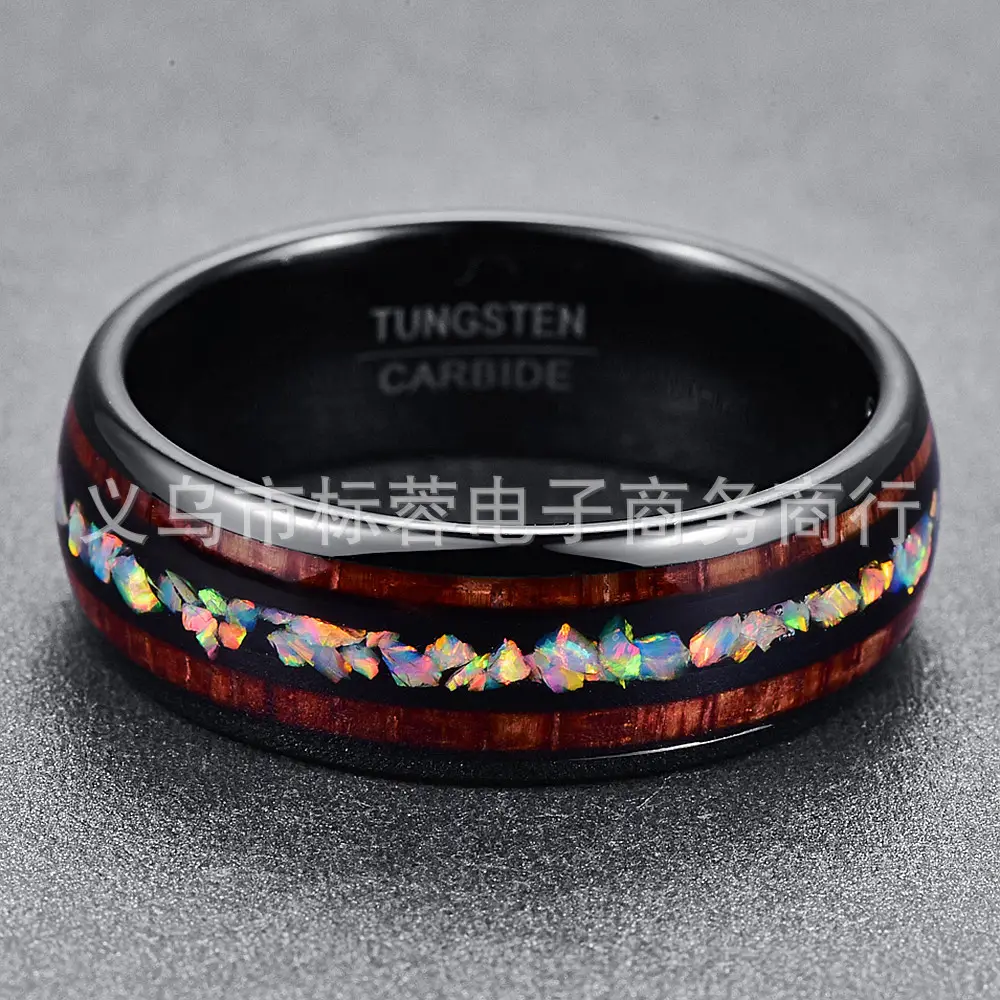 Tungsten Steel Ring 8mm Black Mixed Acacia Hair - Image 4