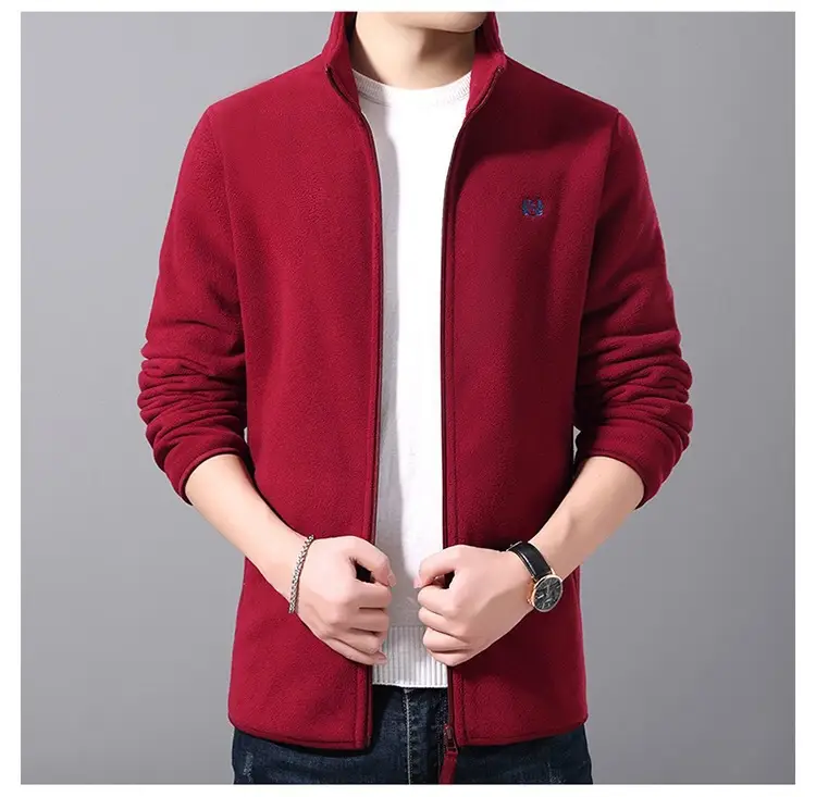Men's Red Fleece Stand Collar Coat Winter Warm - Image 6