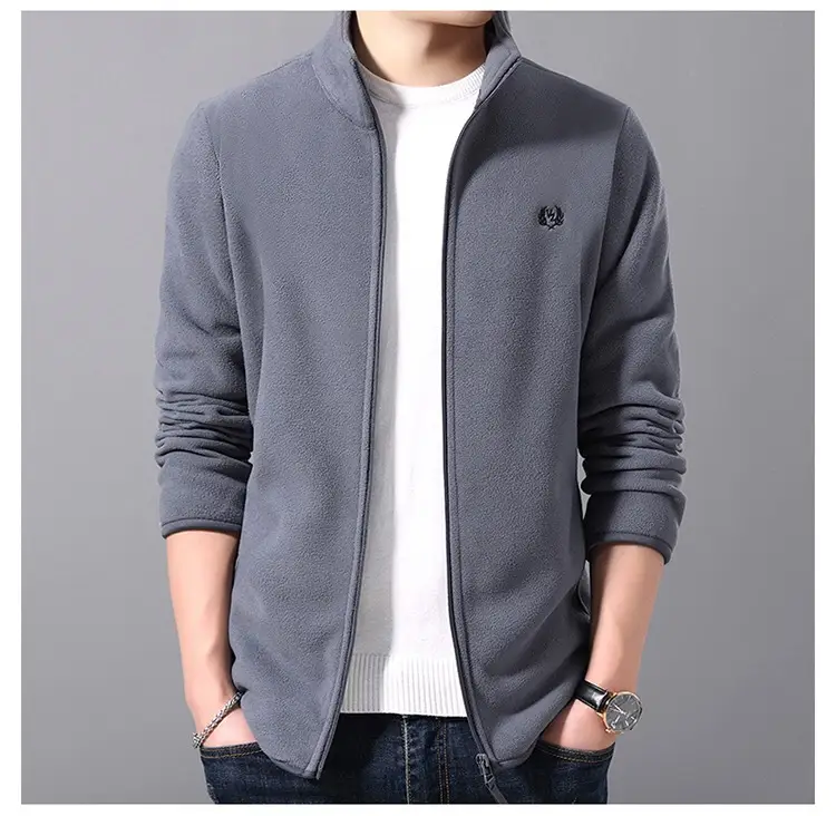 Men's Red Fleece Stand Collar Coat Winter Warm - Image 8