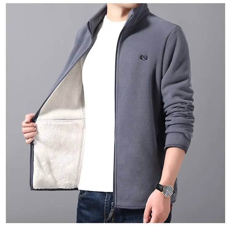 Men's Red Fleece Stand Collar Coat Winter Warm - Image 9