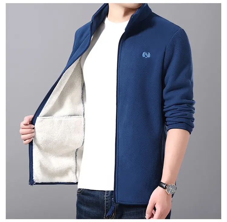 Men's Red Fleece Stand Collar Coat Winter Warm — feature 13