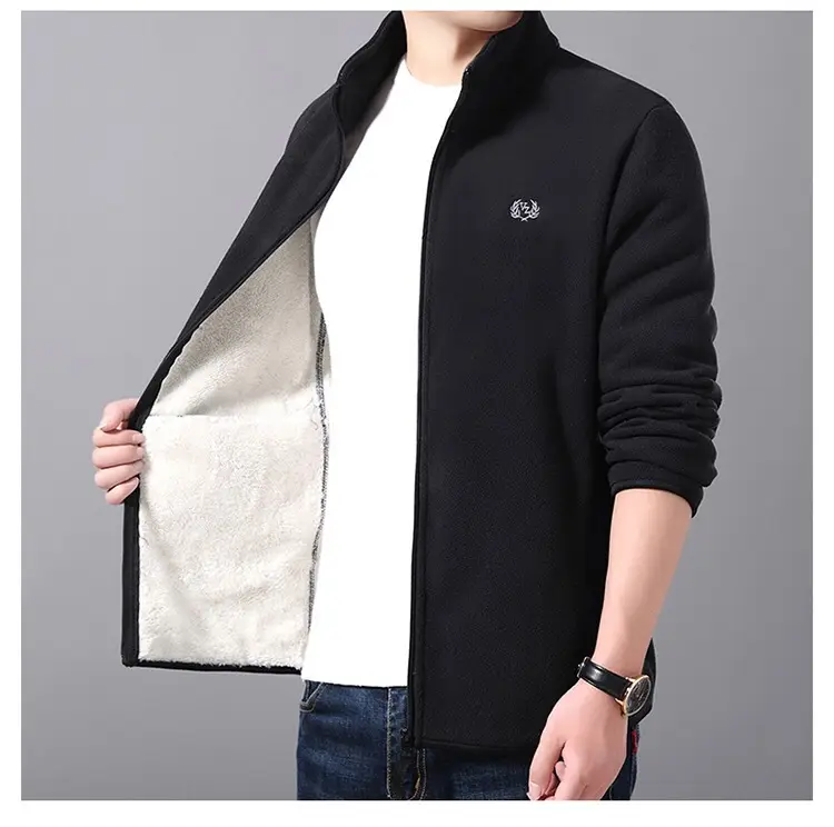 Men's Red Fleece Stand Collar Coat Winter Warm — feature 15