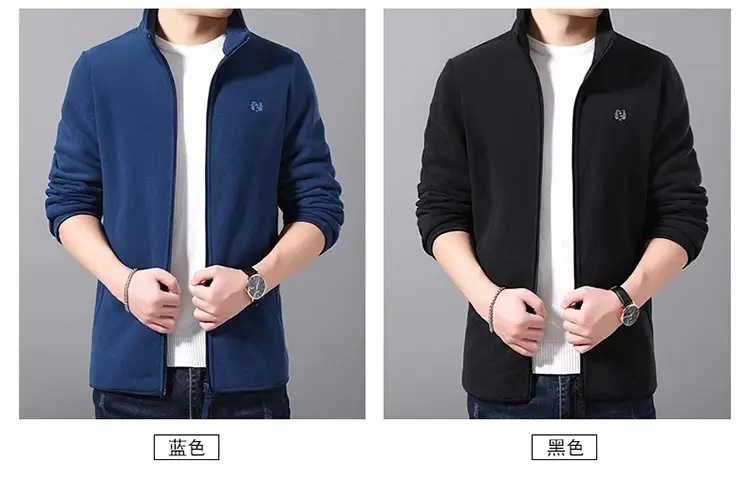 Men's Red Fleece Stand Collar Coat Winter Warm — feature 5
