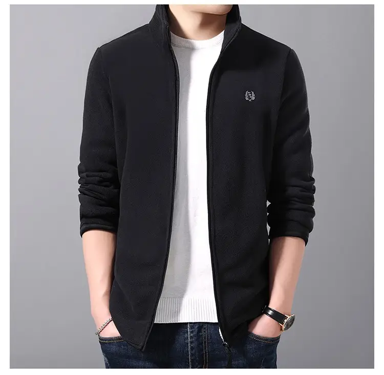 Men's Red Fleece Stand Collar Coat Winter Warm - Image 3