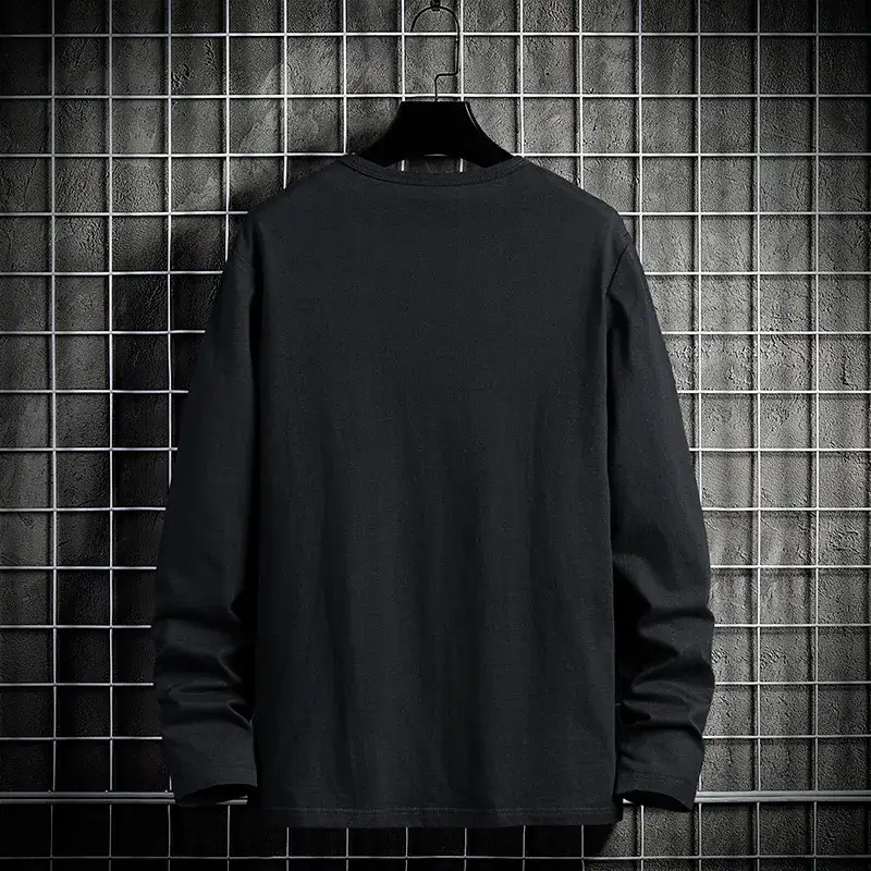 Men Korean Style Long Sleeve T-Shirt Grey Pure Cotton - Image 5