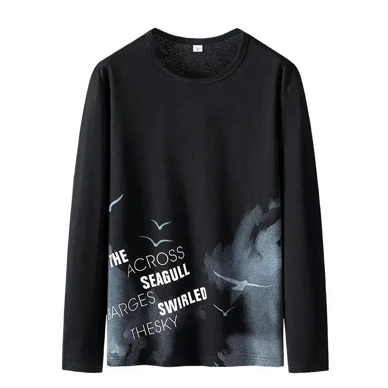 Men Korean Style Long Sleeve T-Shirt Grey Pure Cotton - Image 6