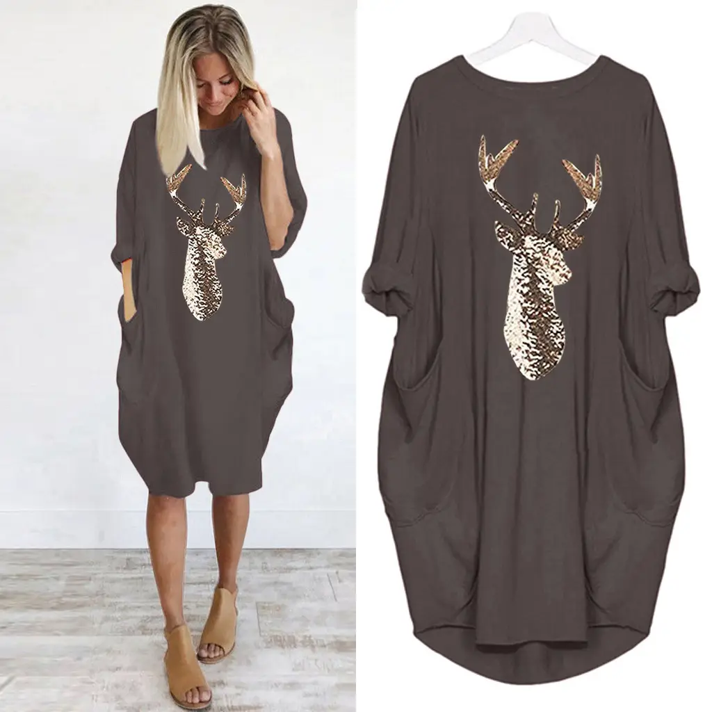 Women's Orange Deer Print Loose Summer Dress