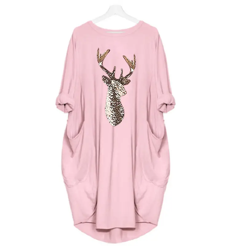 Women's Orange Deer Print Loose Summer Dress