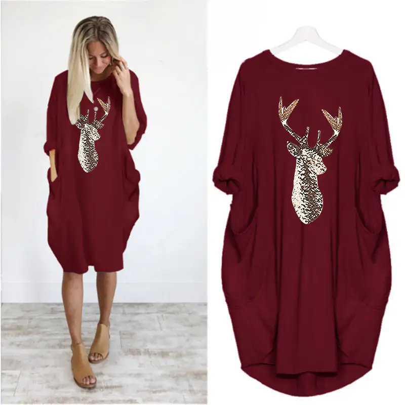 Women's Orange Deer Print Loose Summer Dress