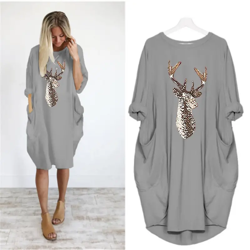 Women's Orange Deer Print Loose Summer Dress