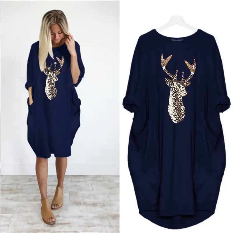 Women's Orange Deer Print Loose Summer Dress