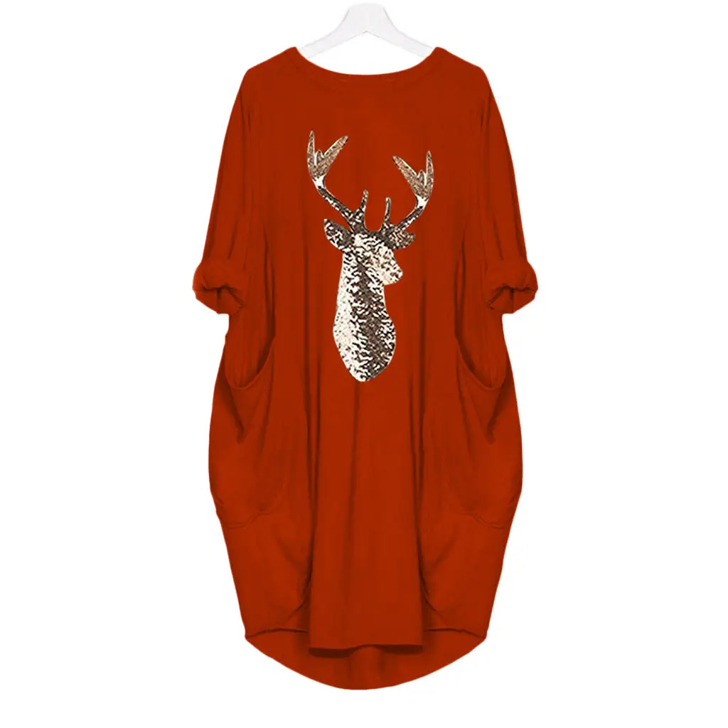 Women's Orange Deer Print Loose Summer Dress