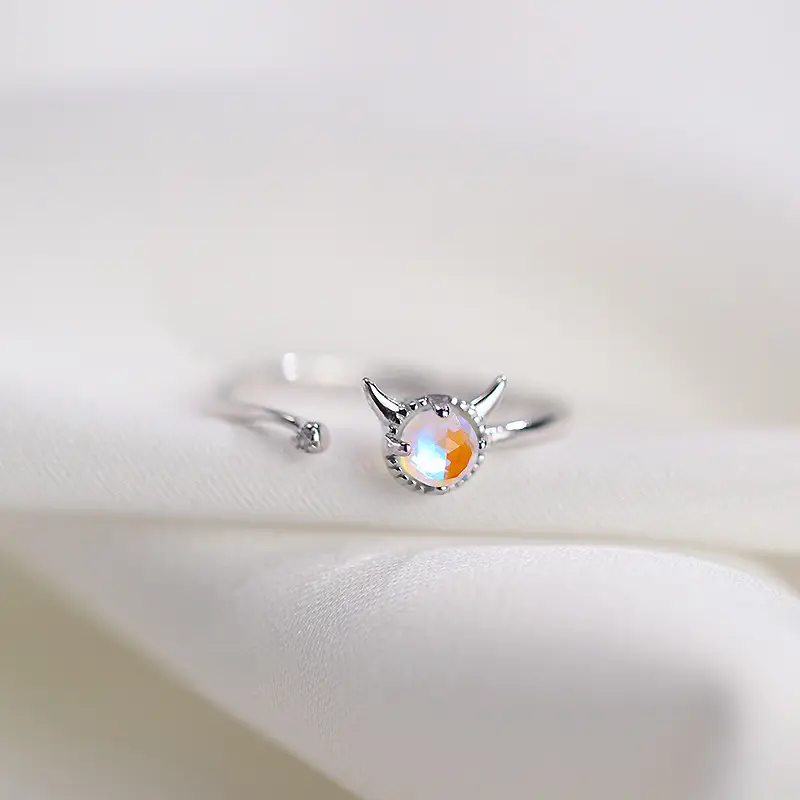 Women's Cold Wind Adjustable Zircon Moonstone Ring