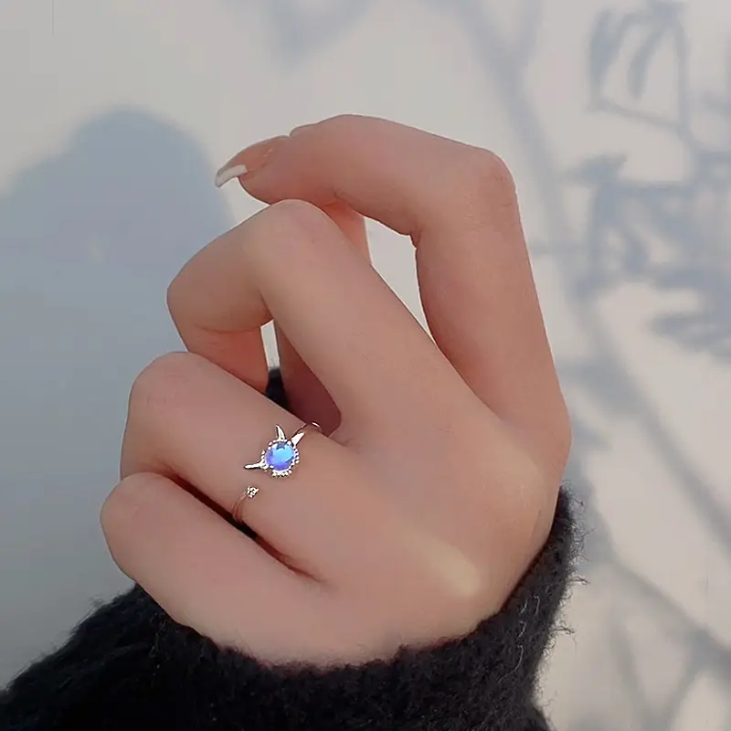 Women's Cold Wind Adjustable Zircon Moonstone Ring