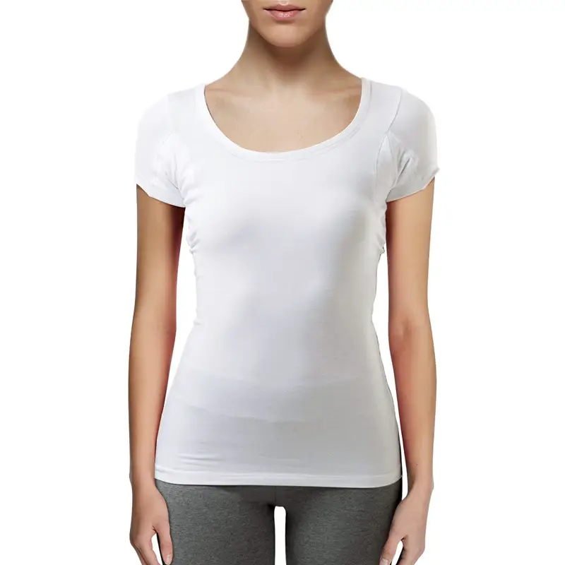 Women's White Modal T-Shirt Lower Axilla Double Layer Sweat Absorbent - Image 9