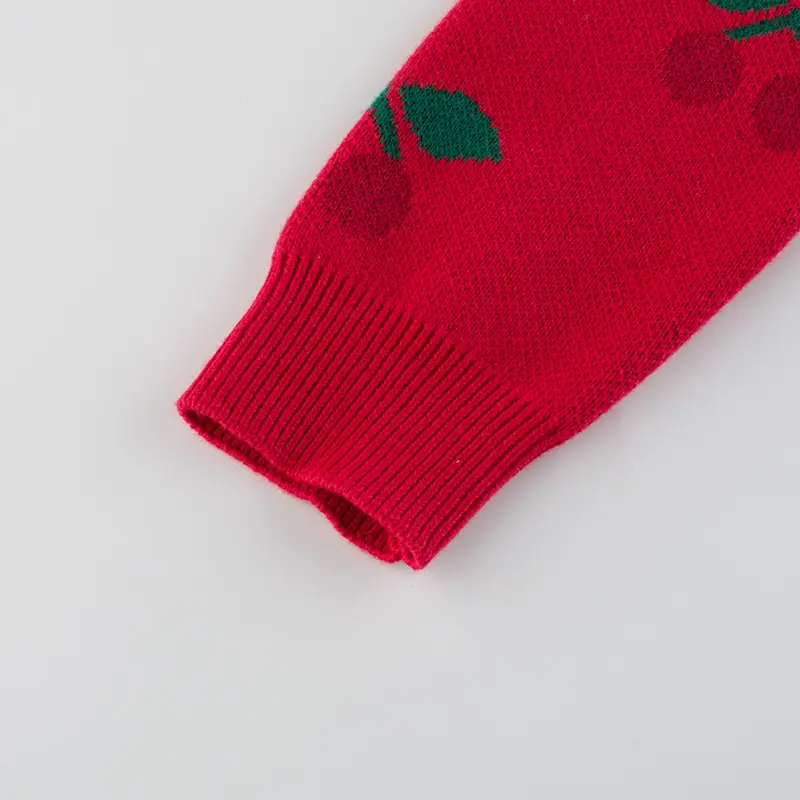 Red Cherry Embroidered Girls Sweater Coat for Girls