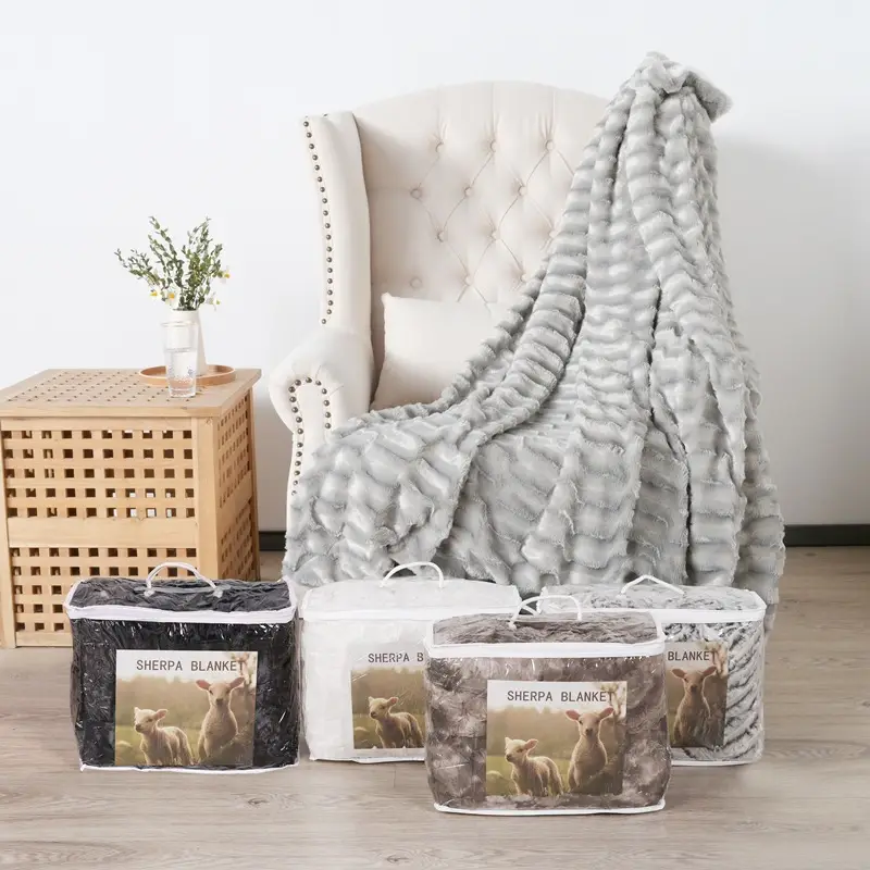 Double-layer Faux Fur Blanket Brown White Tie-Dye - Image 10