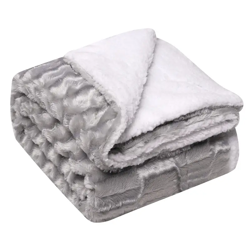 Double-layer Faux Fur Blanket Brown White Tie-Dye - Image 2