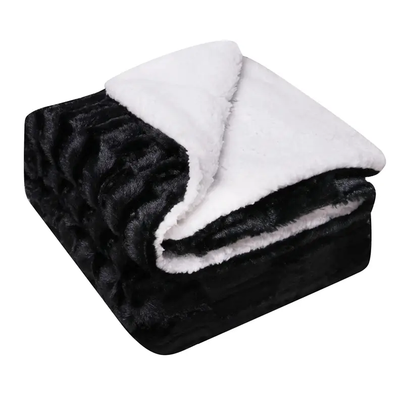 Double-layer Faux Fur Blanket Brown White Tie-Dye - Image 3