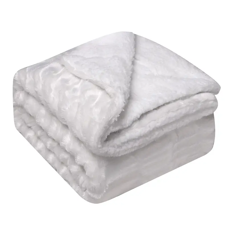Double-layer Faux Fur Blanket Brown White Tie-Dye - Image 4