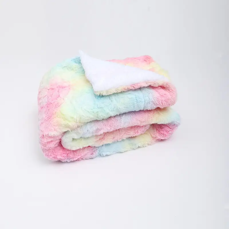 Double-layer Faux Fur Blanket Brown White Tie-Dye - Image 5