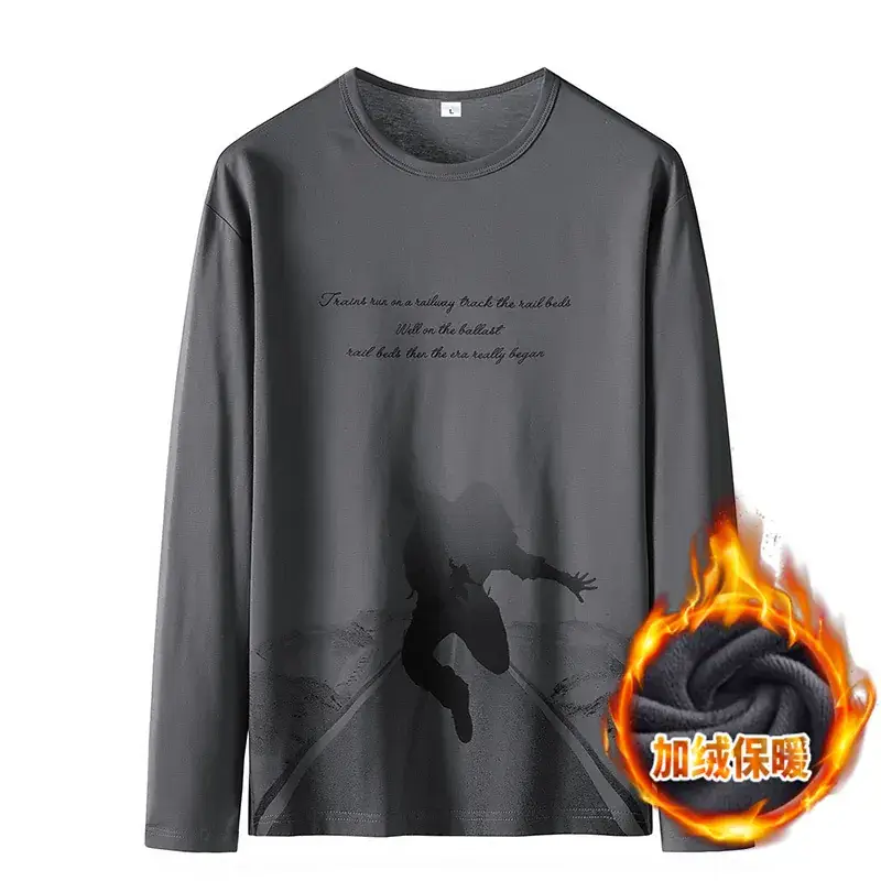 Men Fleece Lined Long Sleeve T-Shirt Grey 2025 - Image 2