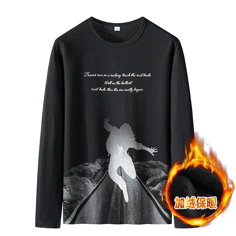 Men Fleece Lined Long Sleeve T-Shirt Grey 2025 - Image 3