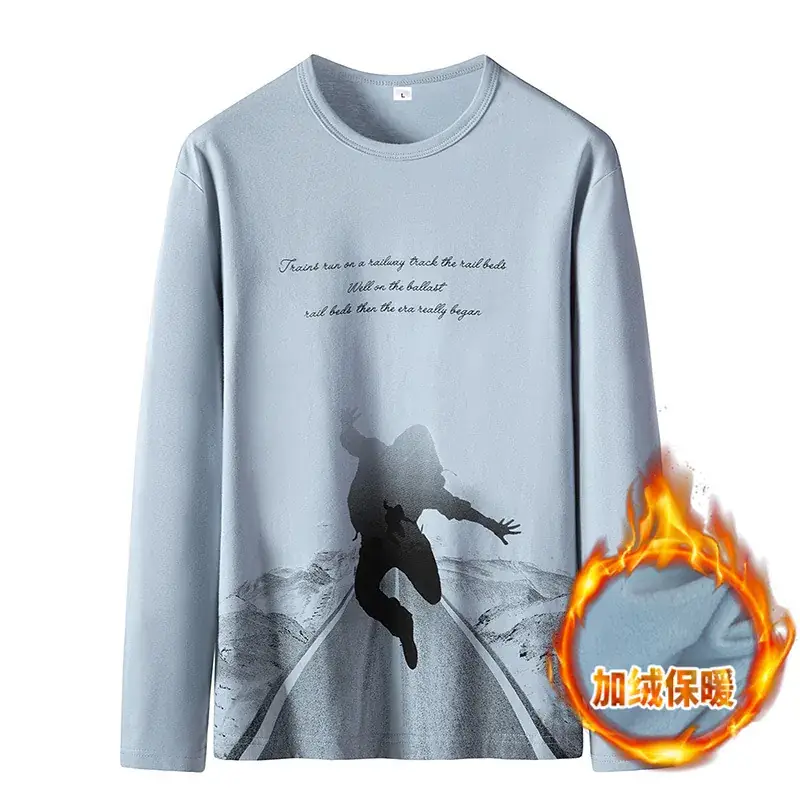 Men Fleece Lined Long Sleeve T-Shirt Grey 2025 - Image 4