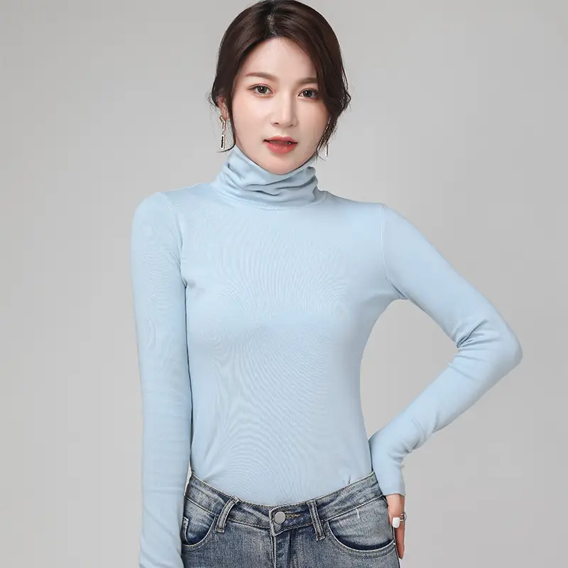 Women's Pure Cotton Long Sleeve T-Shirt Light Blue Slim Fit - Image 21