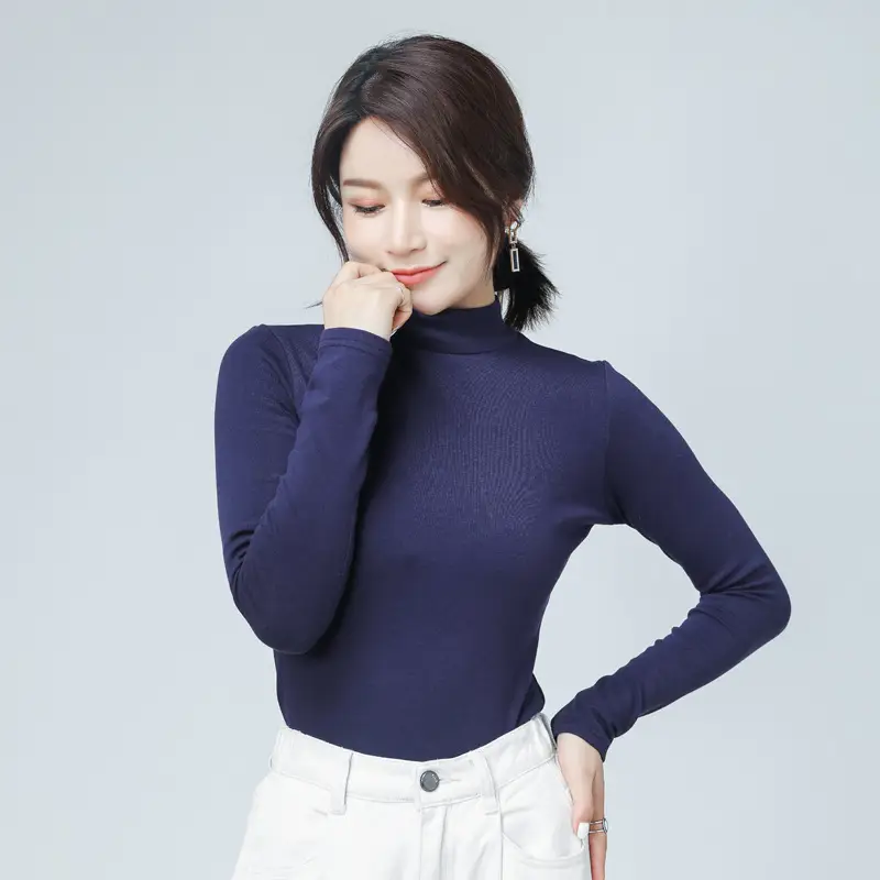 Women's Pure Cotton Long Sleeve T-Shirt Light Blue Slim Fit - Image 12