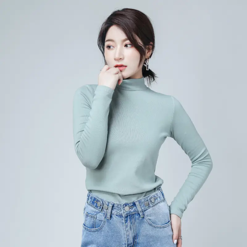 Women's Pure Cotton Long Sleeve T-Shirt Light Blue Slim Fit - Image 15