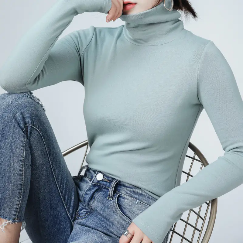 Women's Pure Cotton Long Sleeve T-Shirt Light Blue Slim Fit - Image 7