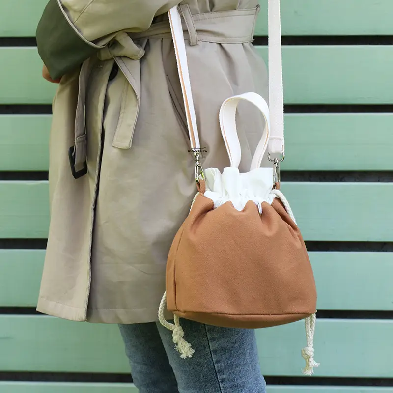 Crossbody Bucket Bag for Women Brown Drawstring - Image 11