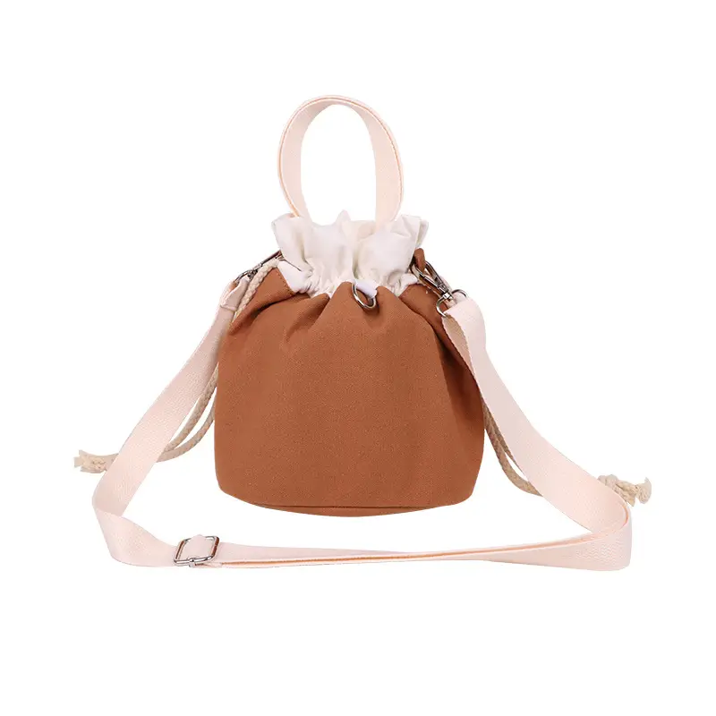 Crossbody Bucket Bag for Women Brown Drawstring - Image 12
