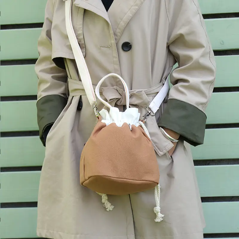 Crossbody Bucket Bag for Women Brown Drawstring - Image 4