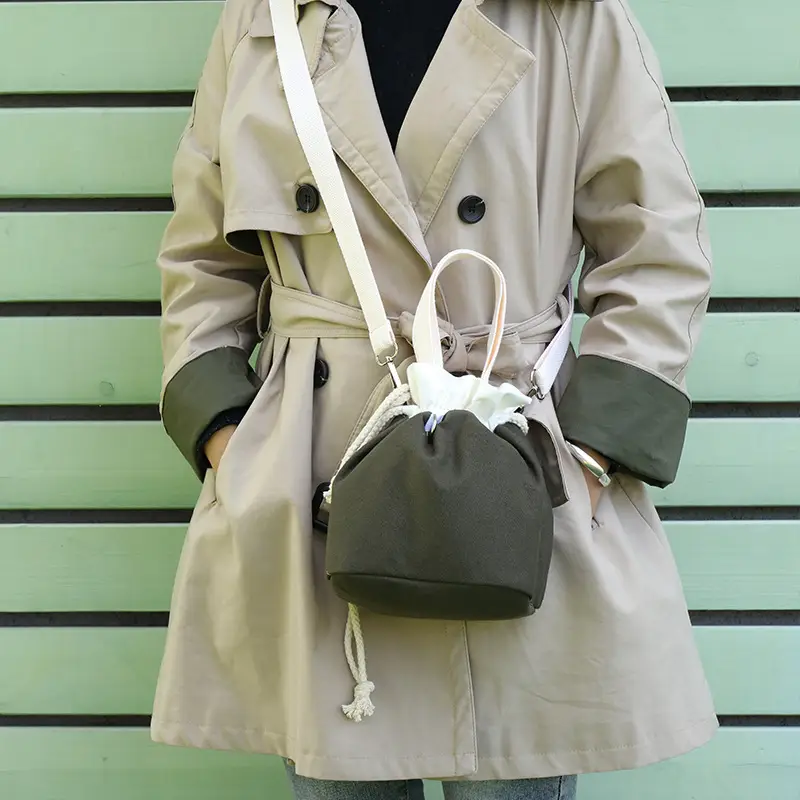 Crossbody Bucket Bag for Women Brown Drawstring - Image 5
