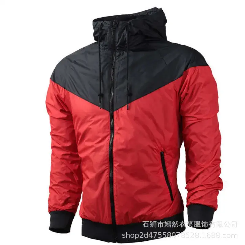 Men's Windproof Red Black Hoodie Running Jacket - Image 2